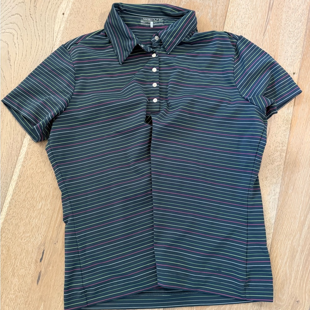 Nike Golf Women's Striped Button Down Shirt - Black and Green